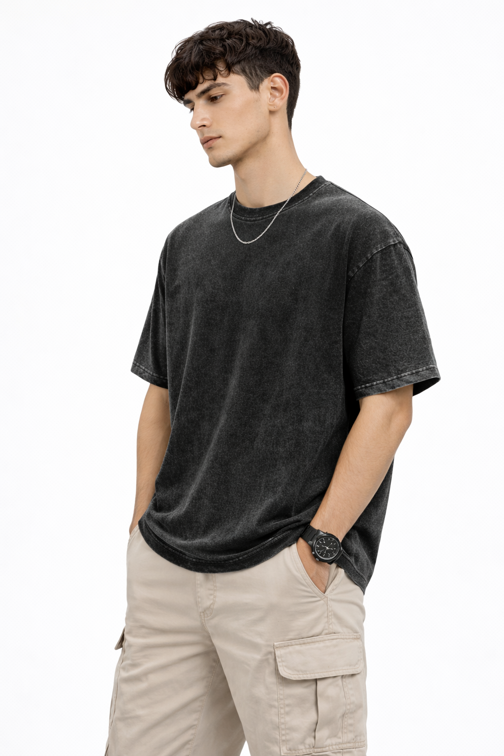 Men’s Acid Wash Black Oversized T-Shirt – Premium Cotton