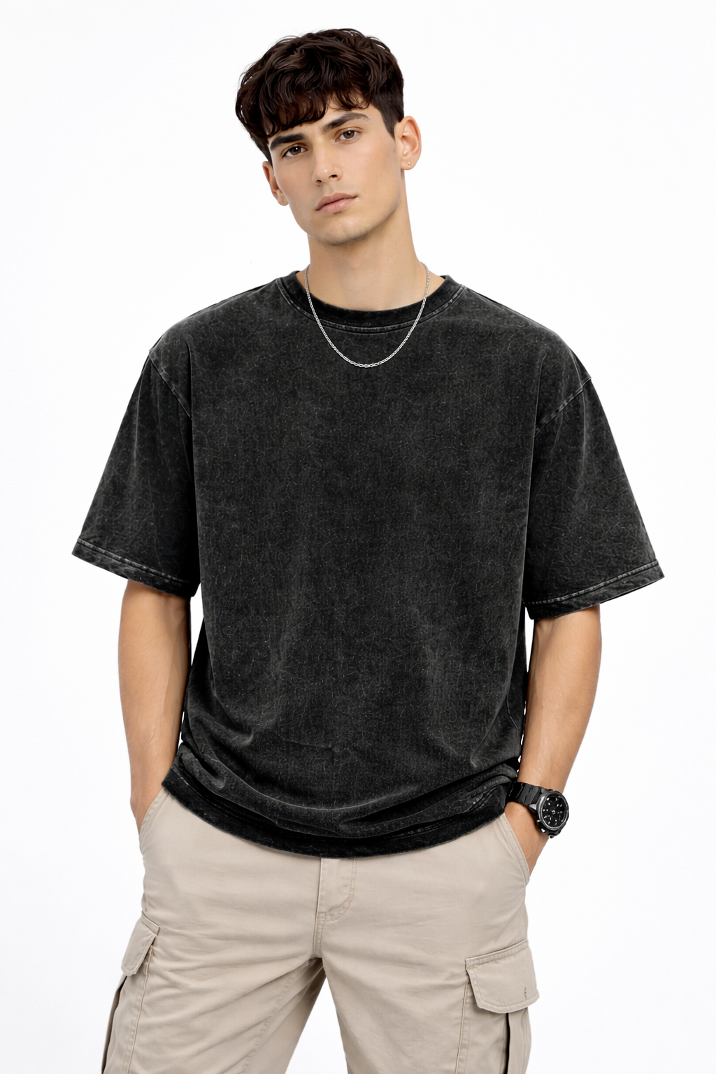 Men’s Acid Wash Black Oversized T-Shirt – Premium Cotton
