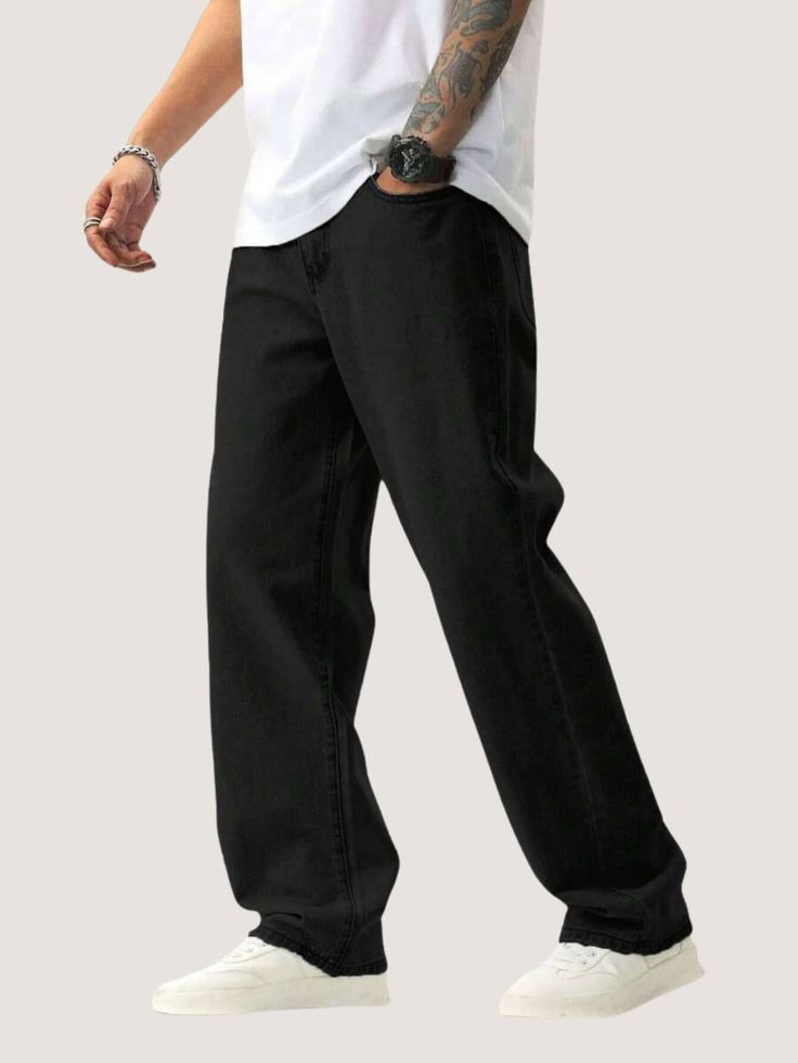 ROFYT Wear Black Loose Fit Cotton Pants for Men