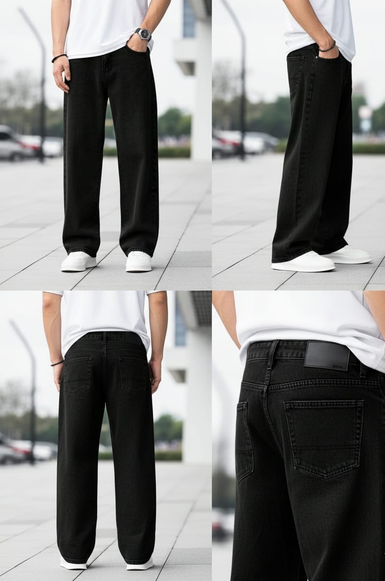 ROFYT Wear Black Loose Fit Cotton Pants for Men