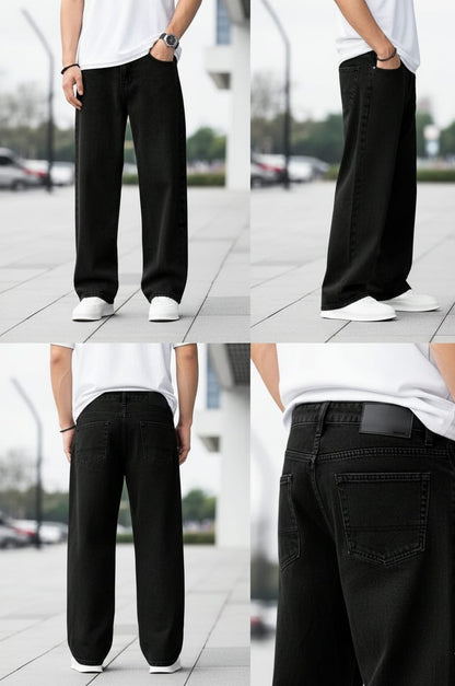 ROFYT Wear Black Loose Fit Cotton Pants for Men