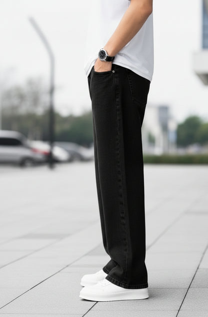 ROFYT Wear Black Loose Fit Cotton Pants for Men