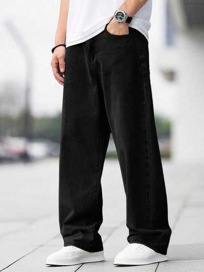 ROFYT Wear Black Loose Fit Cotton Pants for Men