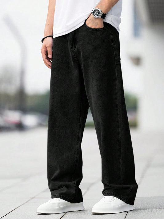 ROFYT Wear Black Loose Fit Cotton Pants for Men
